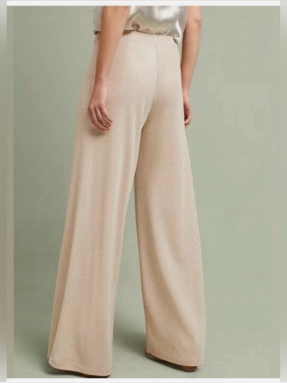 Timeless Anthropologie Wide-Leg Knit Pants in Light Beige